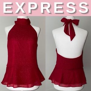 NEW Express Shimmer Peplum High Neck Tie Halter; S